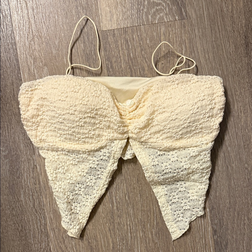 Cream Textured Crop Top